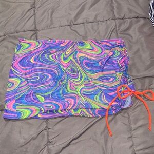 SHEIN Multicolor Swirl Mesh Swim Coverup with Orange Tie